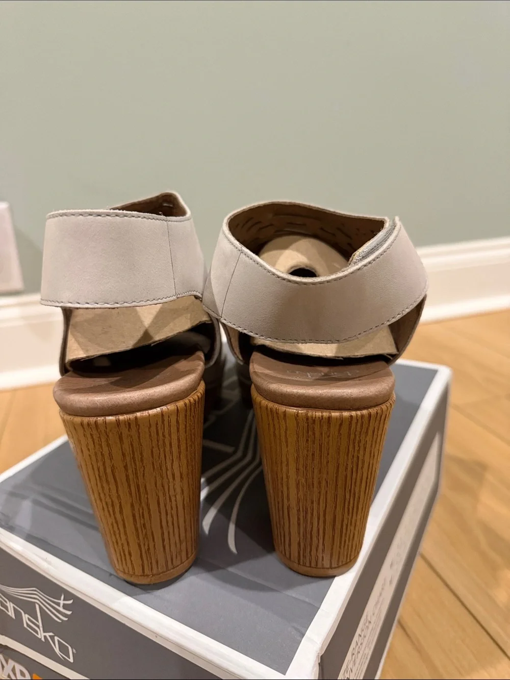 Dansko Gray Suede Perforated Peep-Toe Wedge Sandals